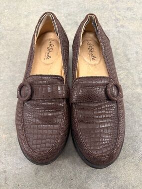 Life Stride Dark Brown Croc-Embossed Slip-On Loafers
